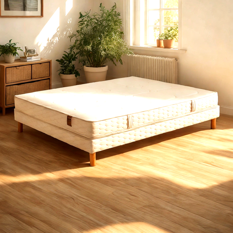 Matelas Abysse Écologique + sommier tapissier à lattes Eva